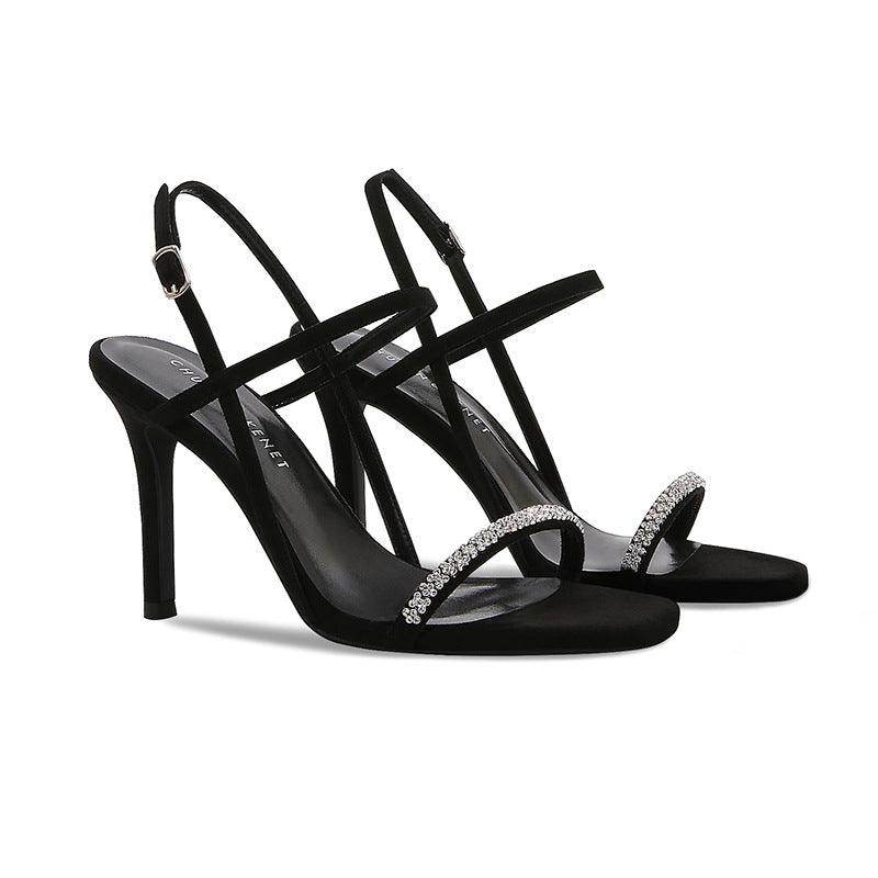 Stiletto sandals rhinestone buckle heels 662367759355 - COCOMELODY